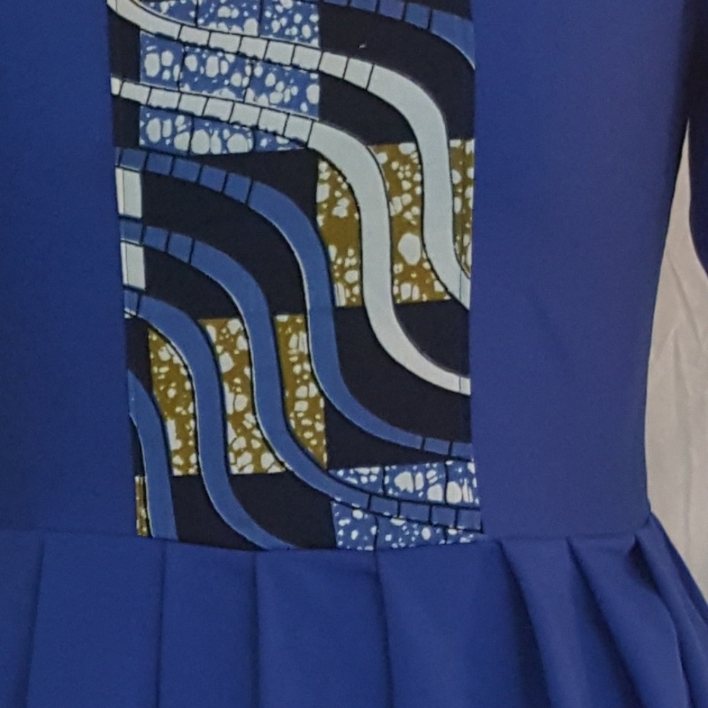 HANDMADE BLUE AND AFRICAN PRINT SKATER DRESS - Picture 7 of 7